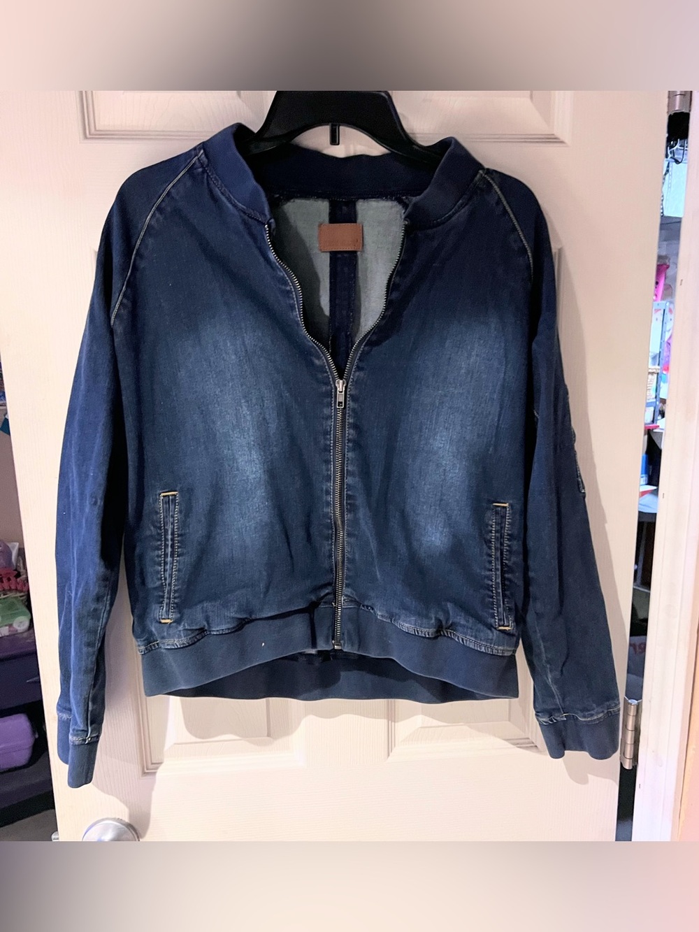 Judy Blue Dark Navy Denim-Style Bomber Jacket Size Medium